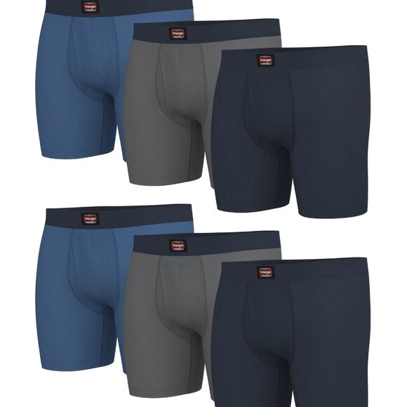 NWT Wrangler Workwear Men’s 6" Performance Boxer Briefs – 6-Pack Blue/Grey - Picture 1 of 4